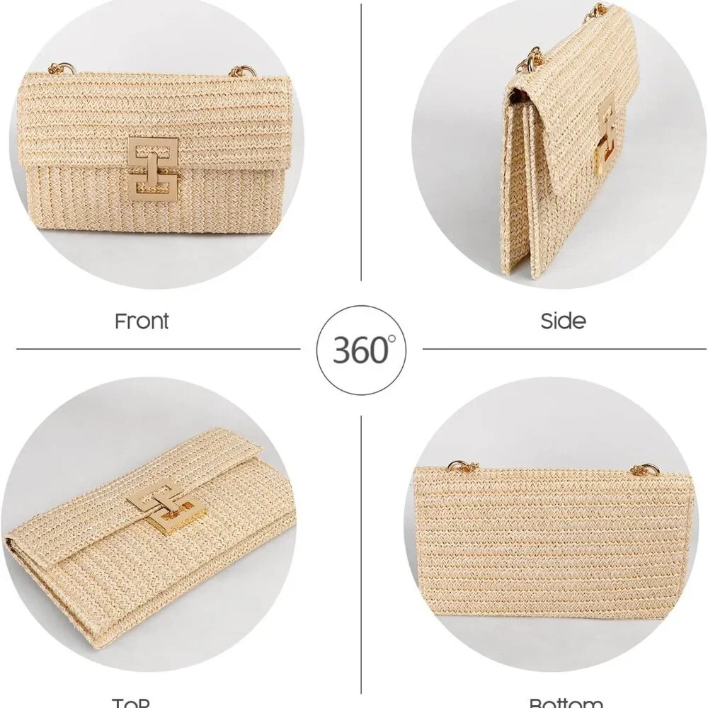 Straw Clutch Purse Crossbody Bag for Women Designer Evening Handbag Casual Summe - Picture 2 of 6